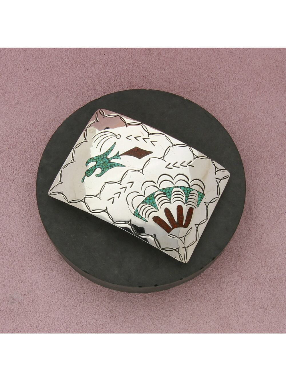 navajo sterling silver vintage turquoise coral peyote bird 1.25in belt buckle